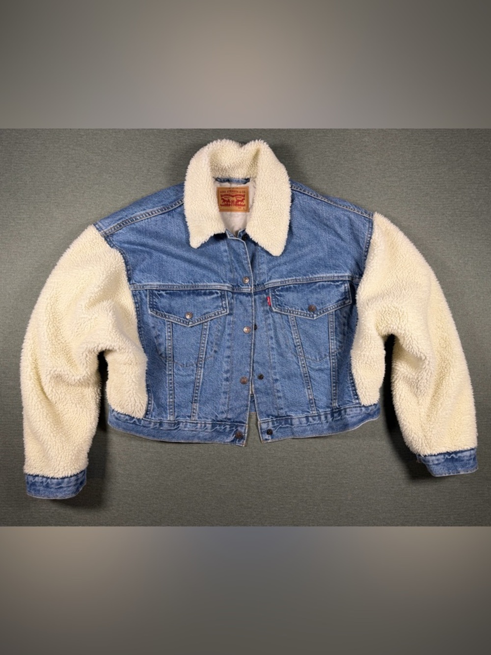 Levi's Light Blue Denim Jacket with Cream Sherpa Collar & Sleeves